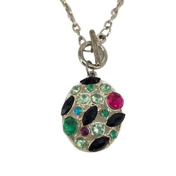 Womens Silver Multi-gem Pendant Necklace 22" Front T-Clasp 0836 Facet Fashion - Picture 1 of 10